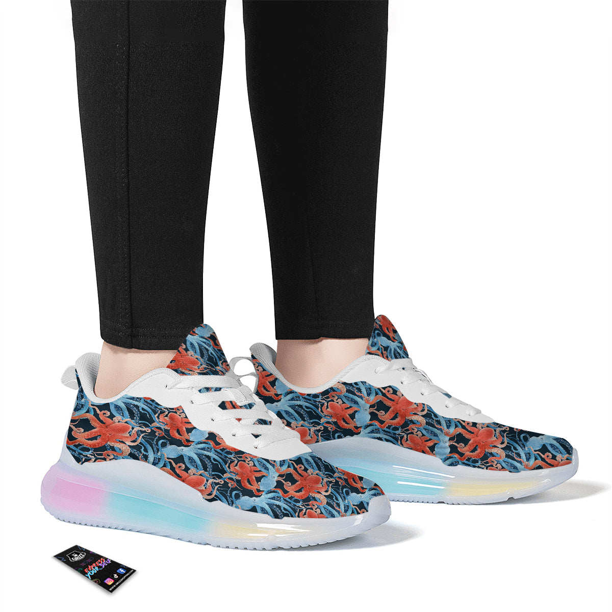 Octopus Watercolor Print Pattern Running Sneakers-grizzshop