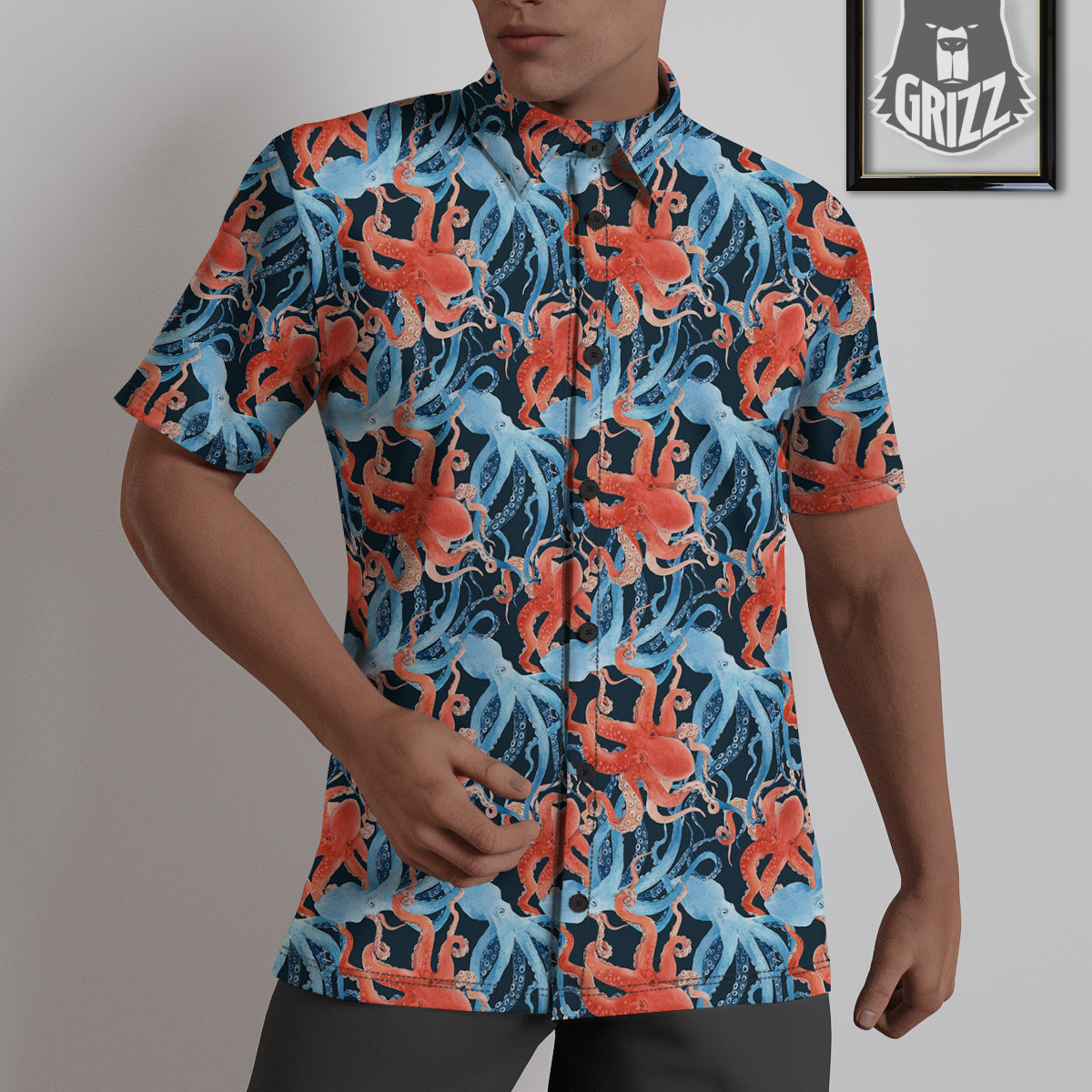Octopus Watercolor Print Pattern Untucked Shirts-grizzshop