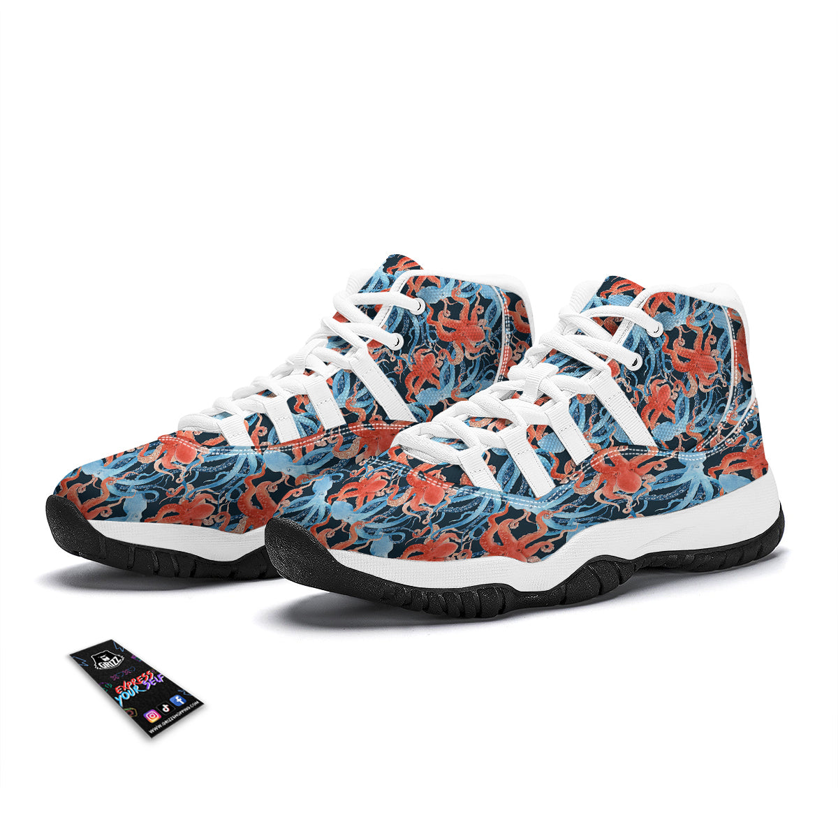 Octopus Watercolor Print Pattern White Bball Shoes-grizzshop