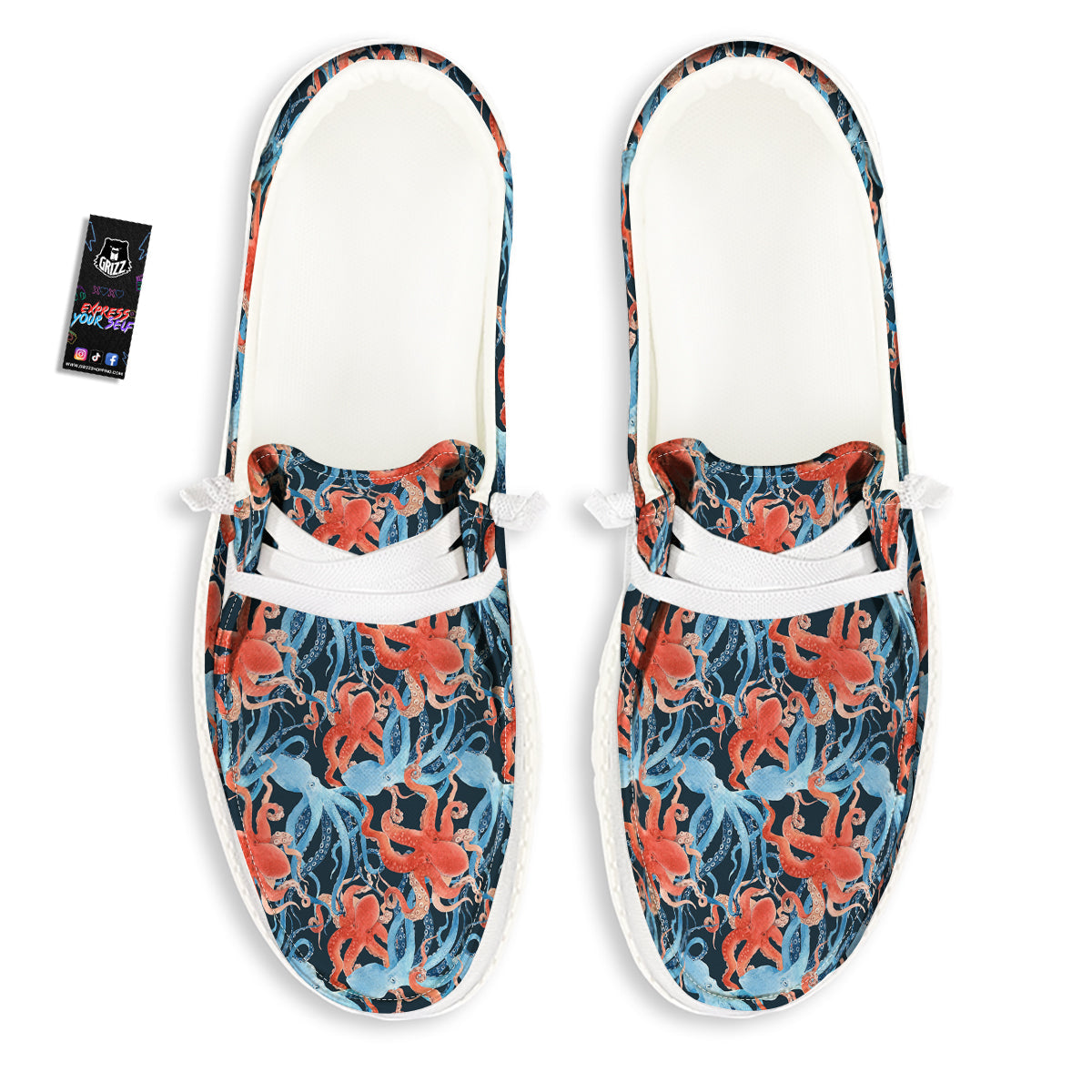 Octopus Watercolor Print Pattern White Loafers-grizzshop