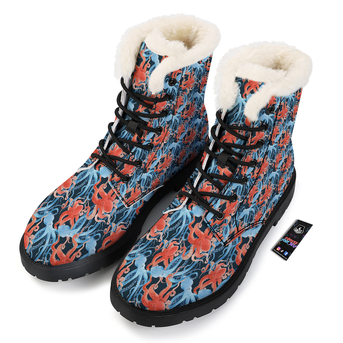 Octopus Watercolor Print Pattern Winter Boots-grizzshop