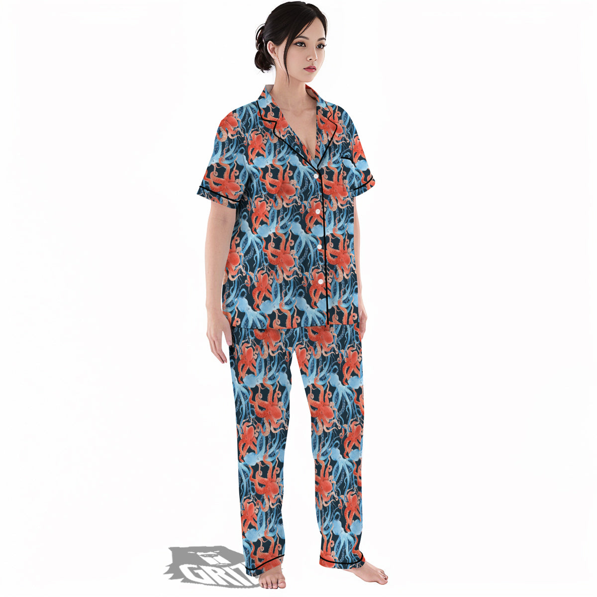 Octopus Watercolor Print Pattern Women's Pajamas Set-grizzshop