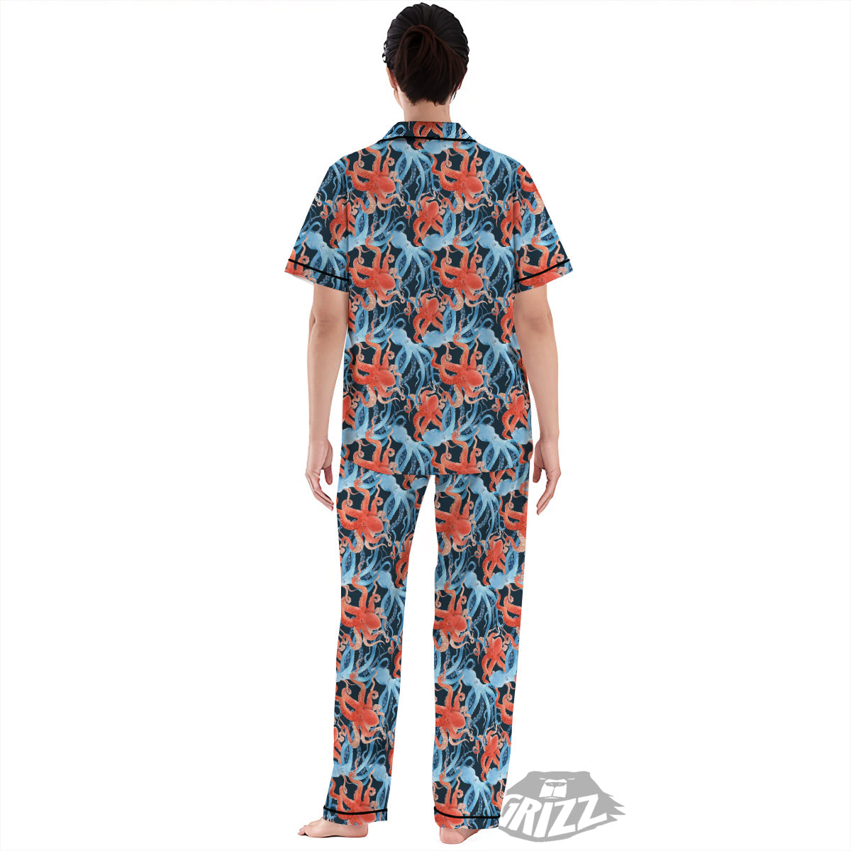 Octopus Watercolor Print Pattern Women's Pajamas Set-grizzshop