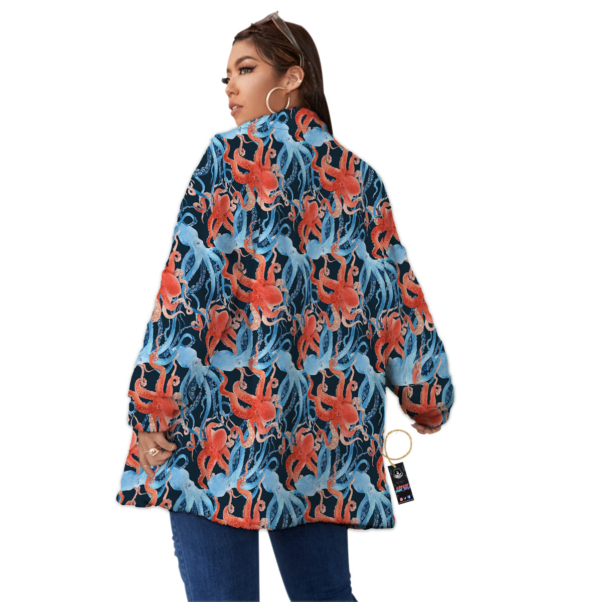 Octopus Watercolor Print Pattern Women's Sherpa Jacket-grizzshop
