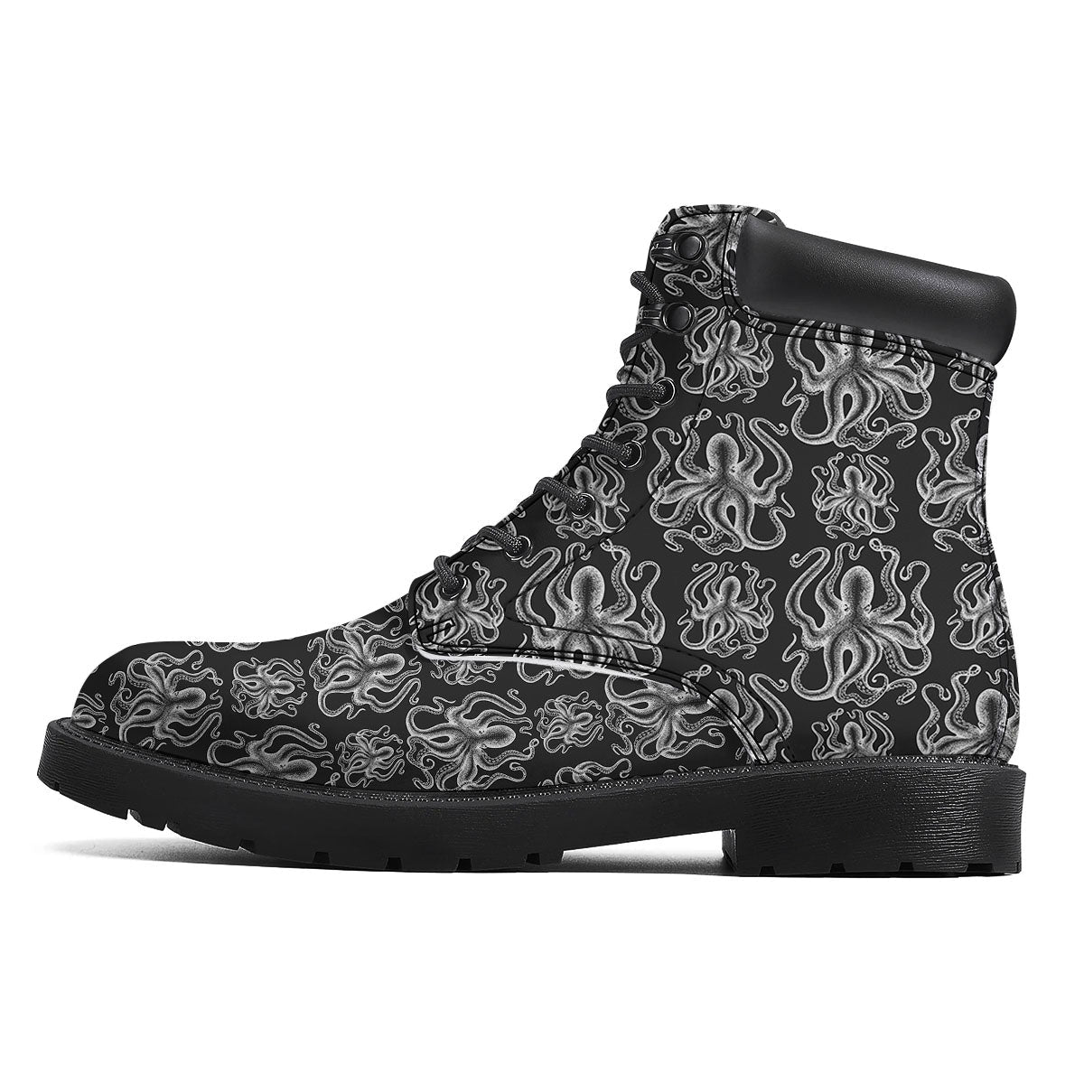 Octopus White And Black Print Pattern Boots-grizzshop