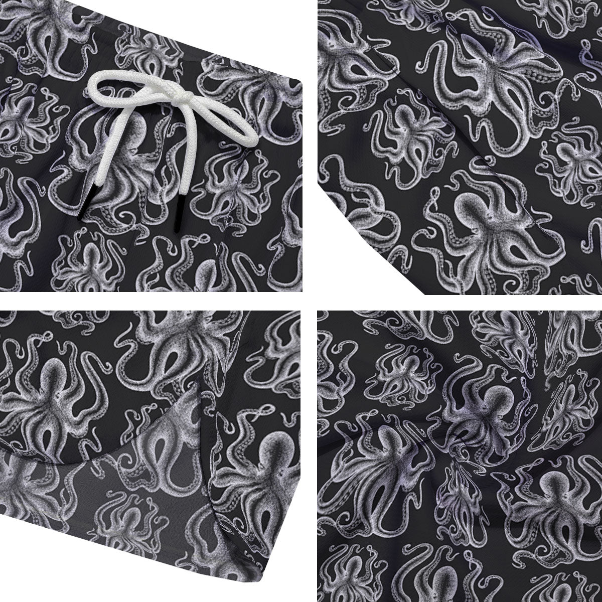 Octopus White And Black Print Pattern Men's Running Shorts-grizzshop