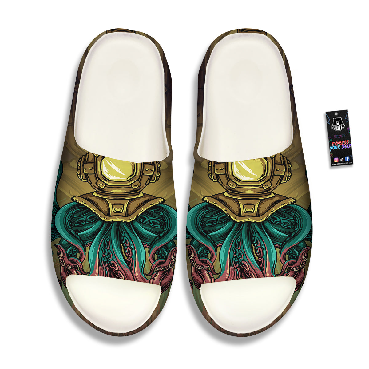 Octopus And Diving Helmet Print Sandals-grizzshop