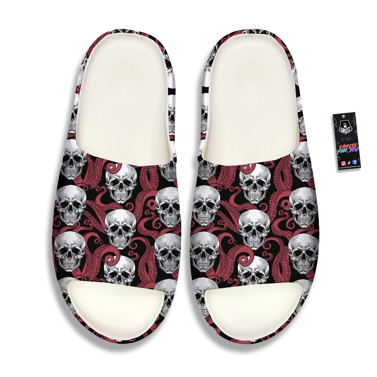 Octopus Skull Red Print Pattern Sandals-grizzshop