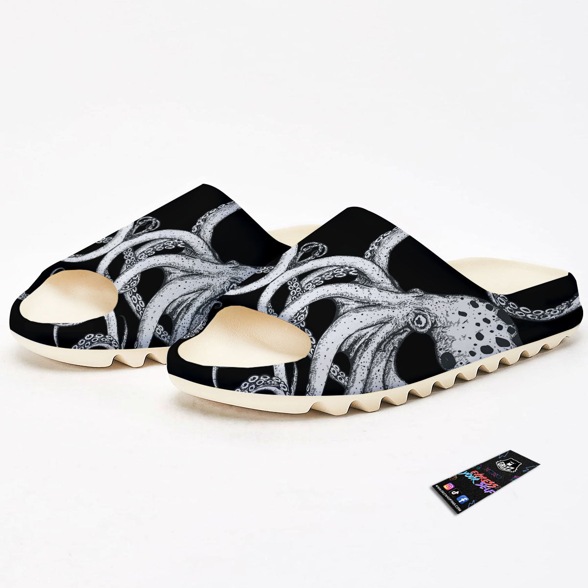 Octopus Tentacles White And Black Print Sandals-grizzshop