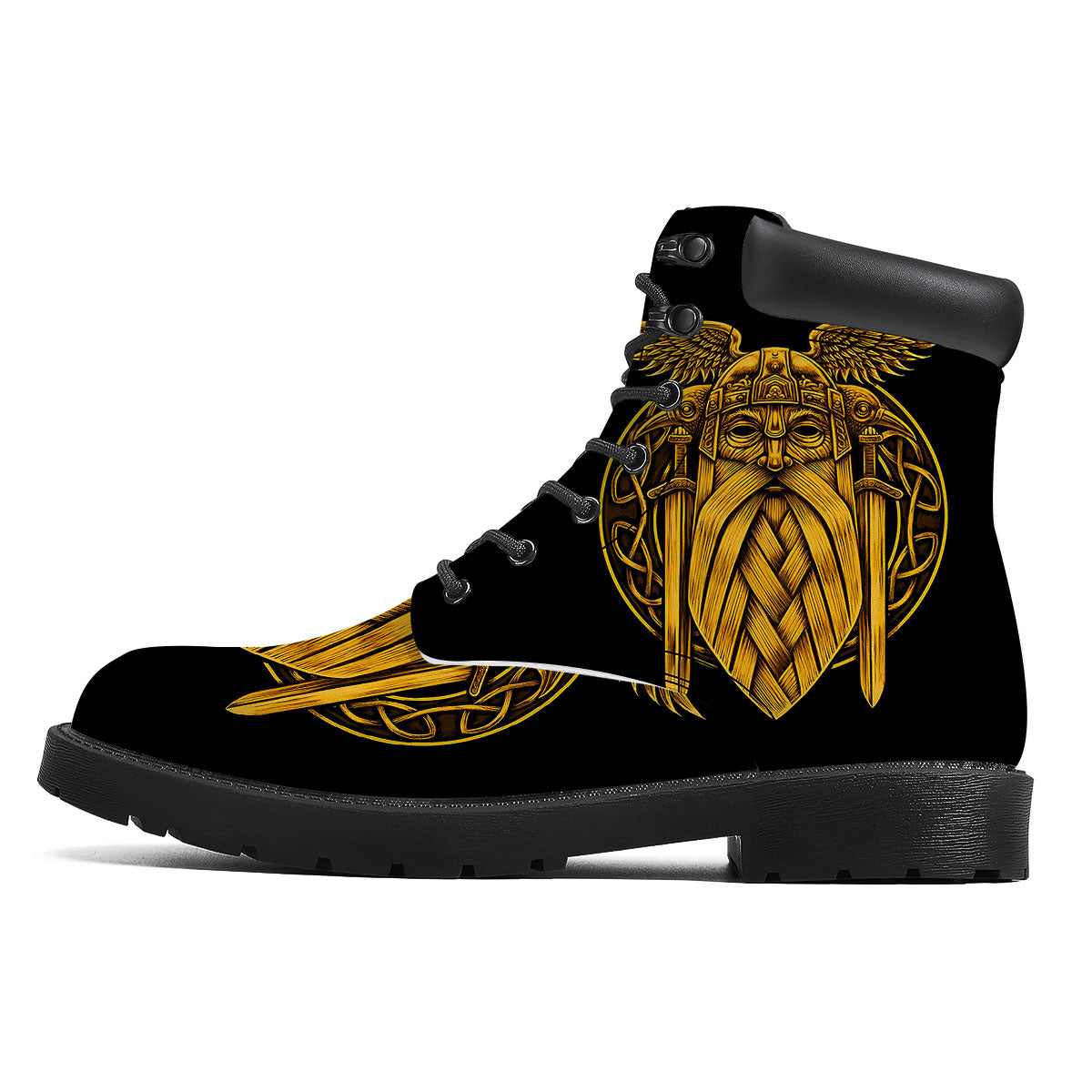 Odin God And Crow Gold Viking Print Boots-grizzshop