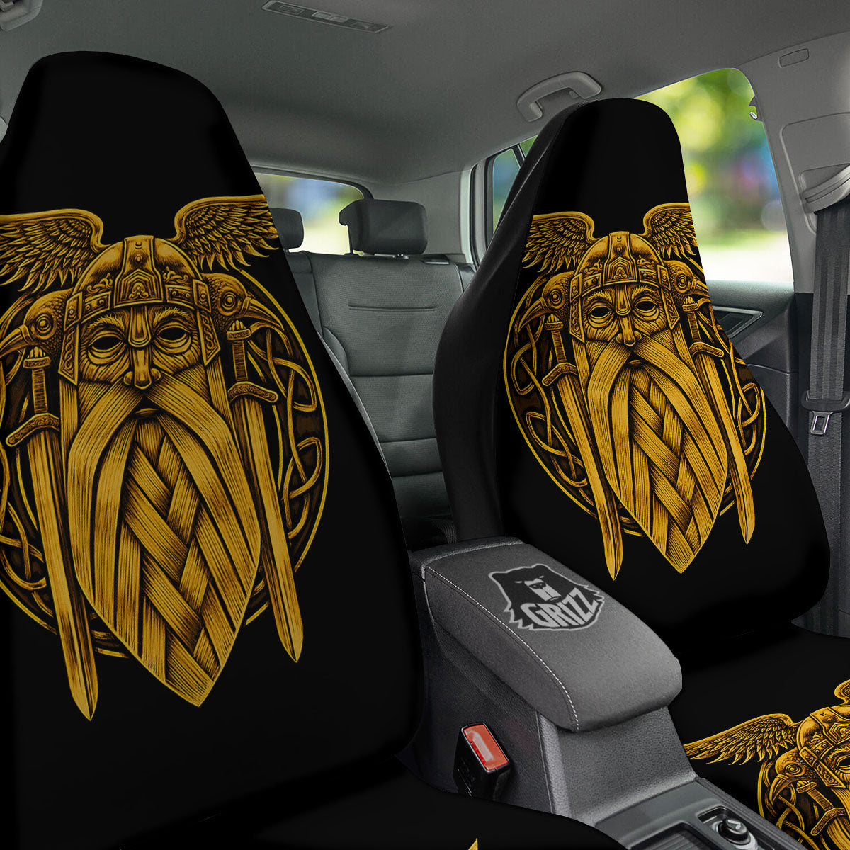 Odin God And Crow Gold Viking Print Car Seat Covers-grizzshop