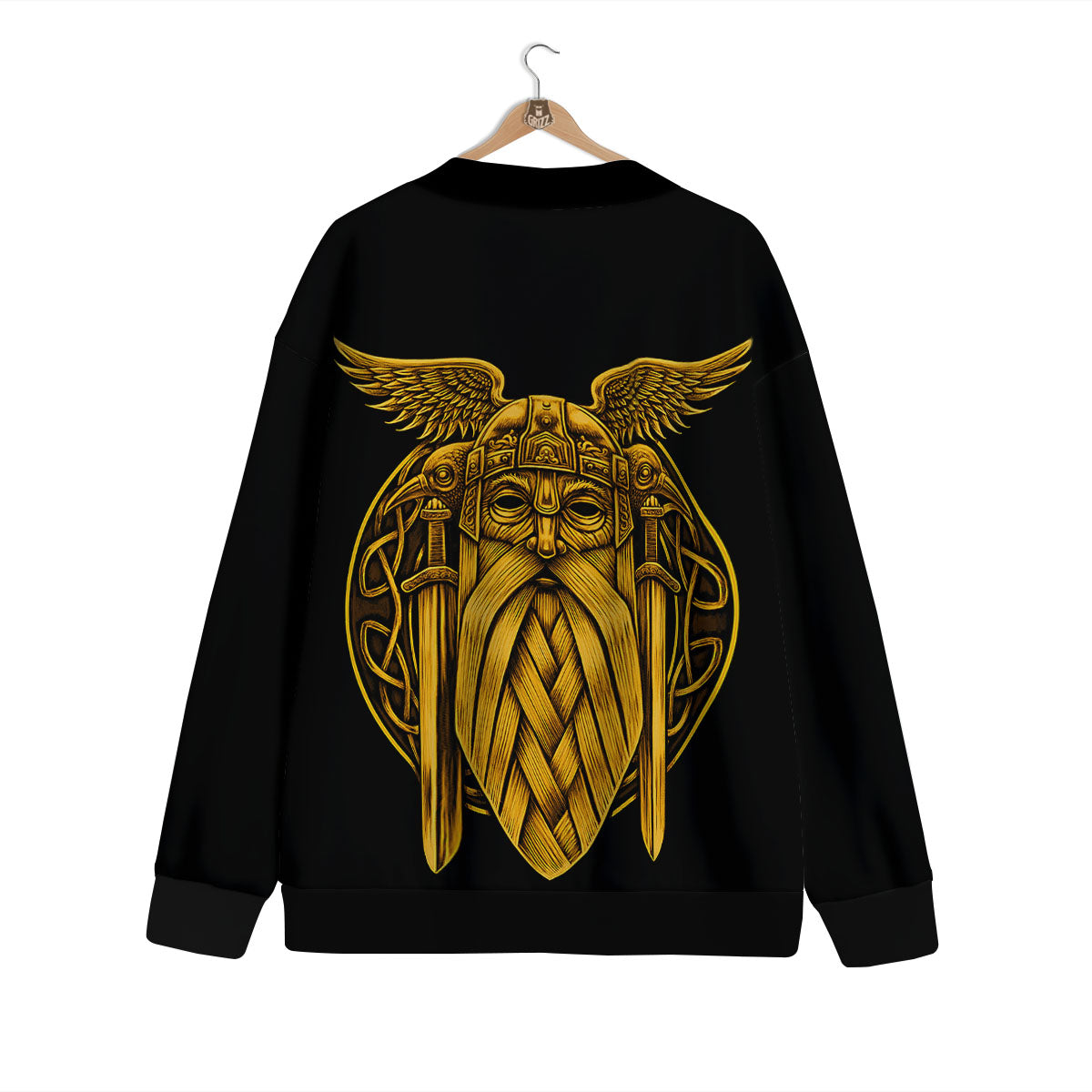 Odin God And Crow Gold Viking Print Cardigan-grizzshop