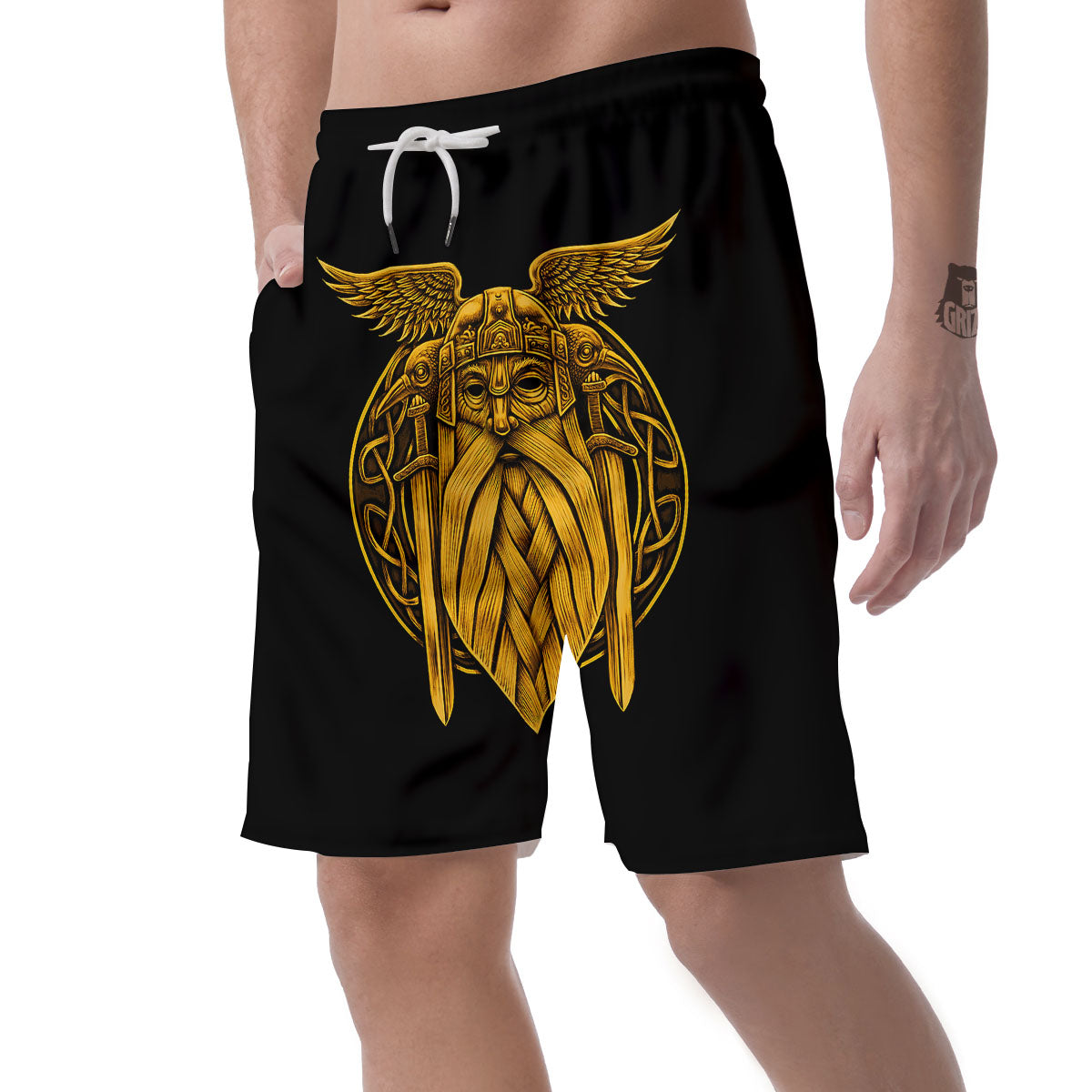 Odin God And Crow Gold Viking Print Men's Shorts-grizzshop