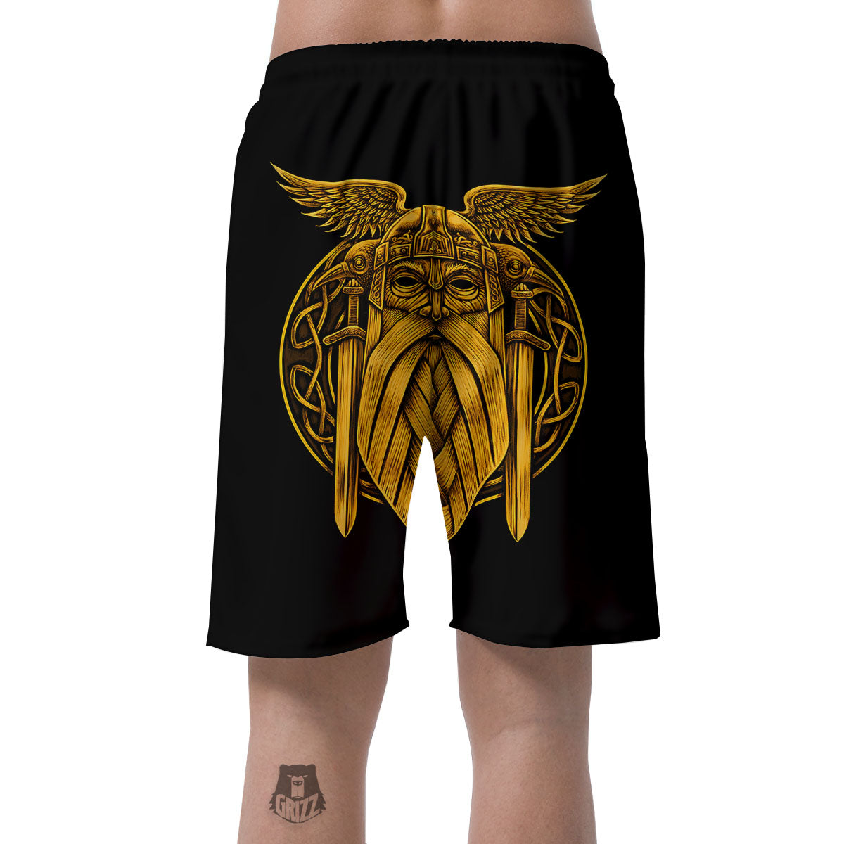 Odin God And Crow Gold Viking Print Men's Shorts-grizzshop