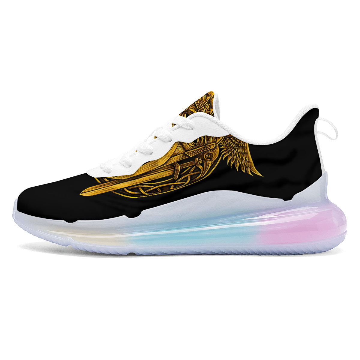 Odin God And Crow Gold Viking Print Running Sneakers-grizzshop