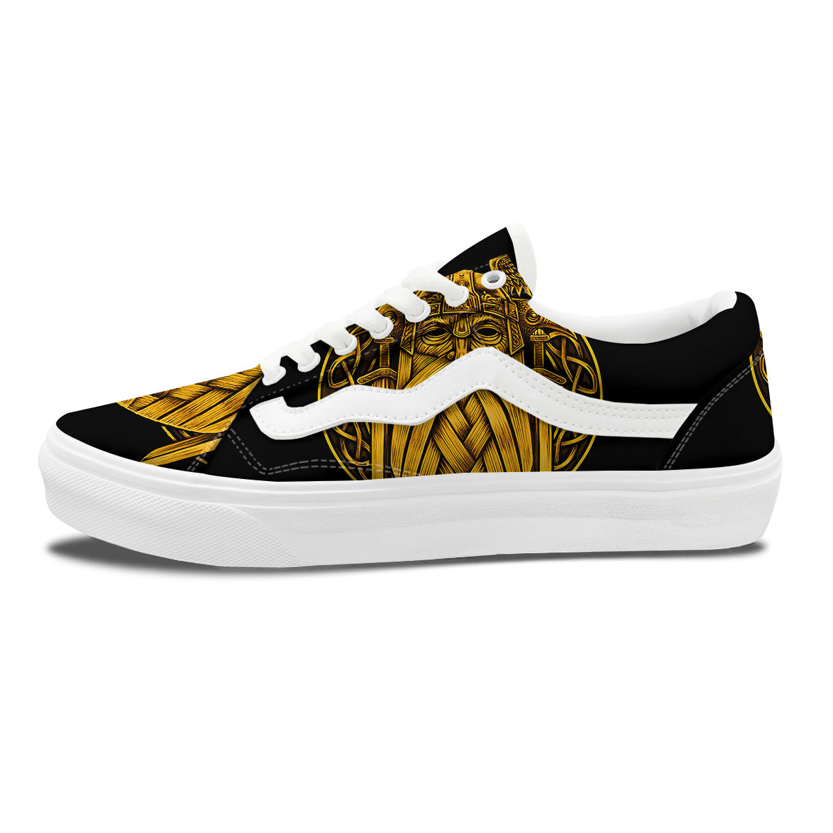 Odin God And Crow Gold Viking Print Skate Shoes-grizzshop