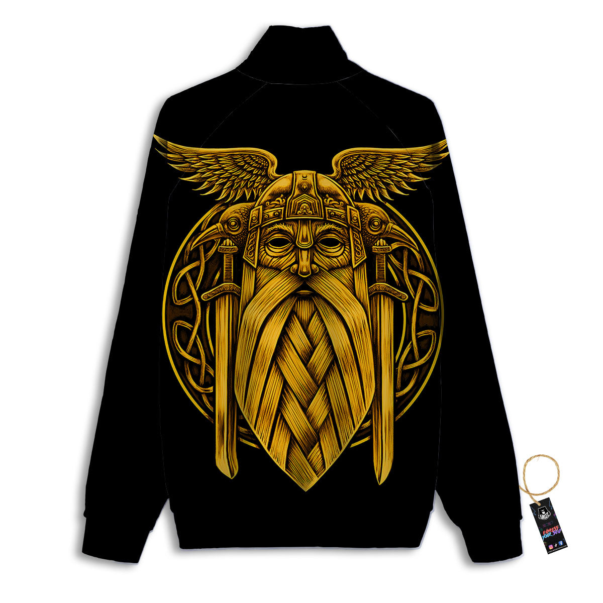 Odin God And Crow Gold Viking Print Track Jacket-grizzshop