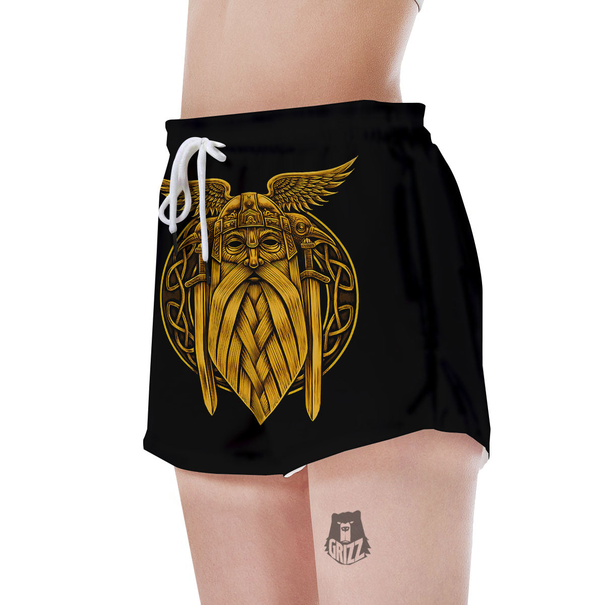 Odin God And Crow Gold Viking Print Women's Shorts-grizzshop