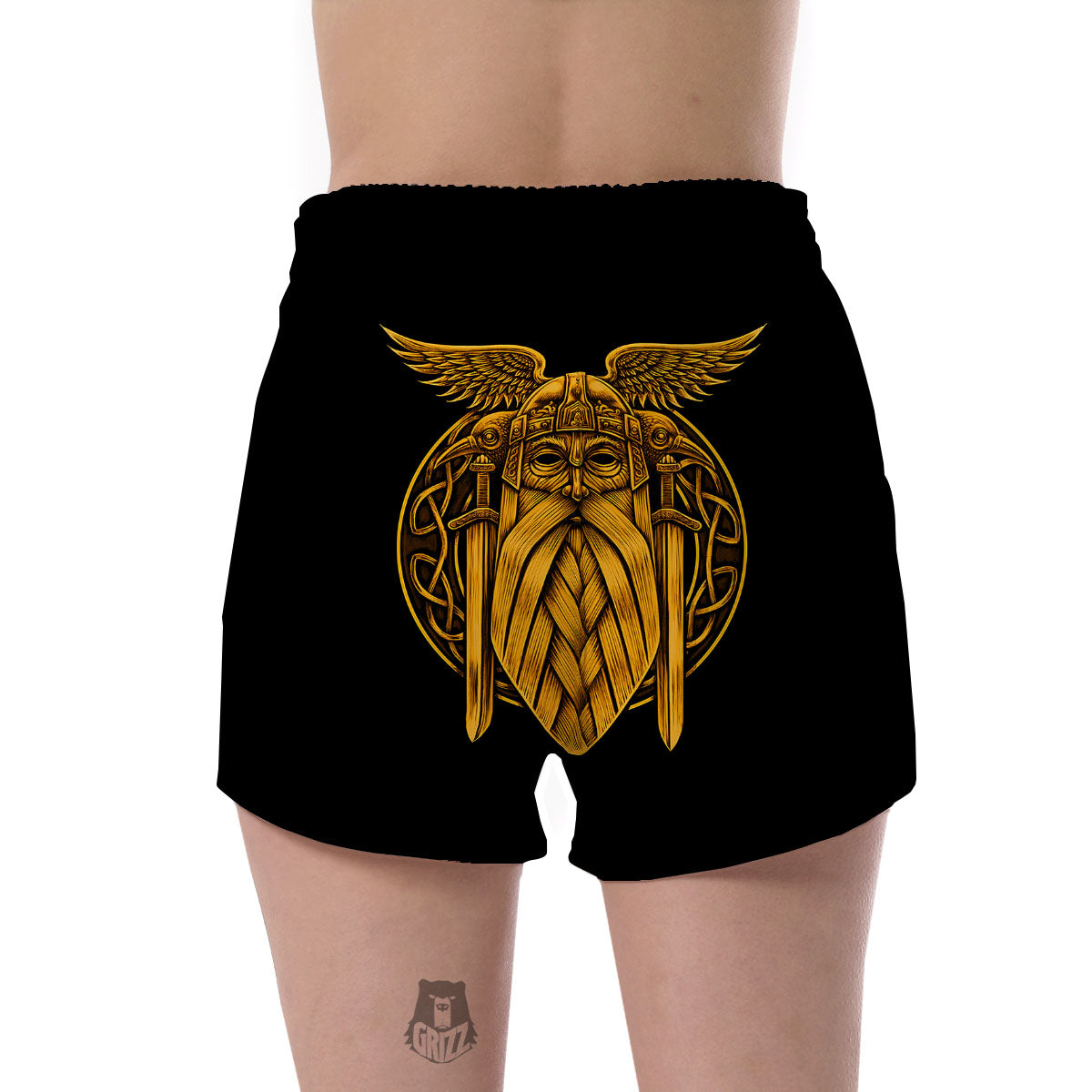 Odin God And Crow Gold Viking Print Women's Shorts-grizzshop