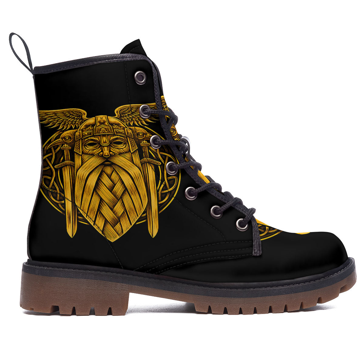 Odin God And Crow Gold Viking Print Work Boots-grizzshop