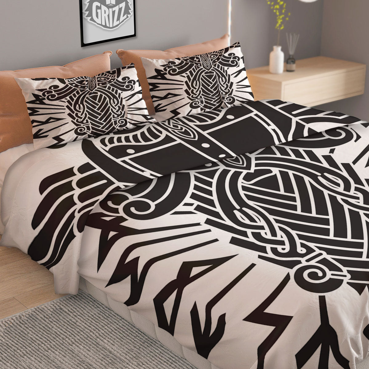Odin God With Muninn And Huginn Print Duvet Cover Bedding Set