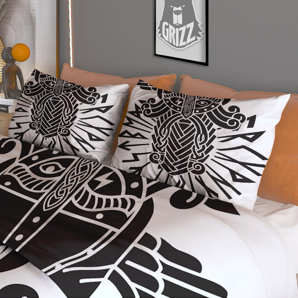 Odin God With Muninn And Huginn Print Duvet Cover Bedding Set