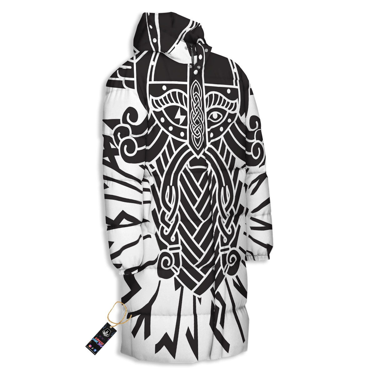 Odin God With Muninn And Huginn Print Long Down Jacket-grizzshop