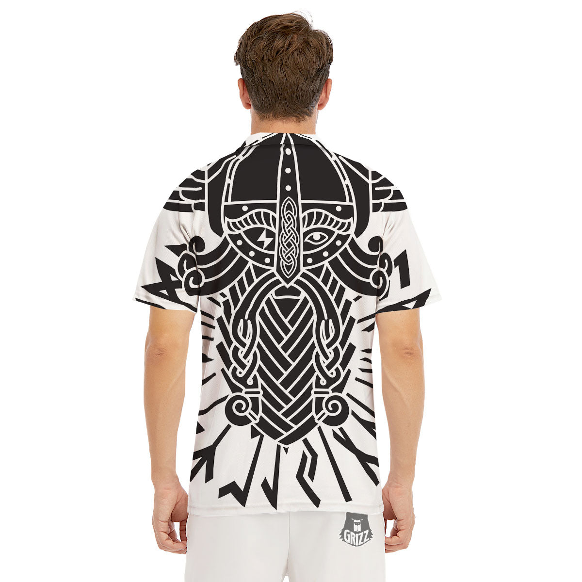 Odin God With Muninn And Huginn Print Men's Golf Shirts-grizzshop