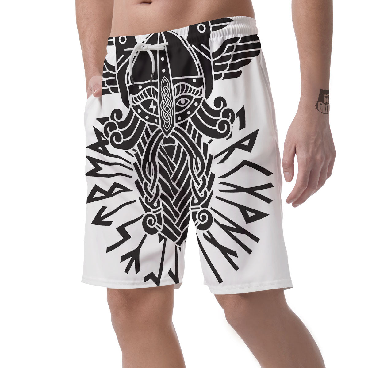 Odin God With Muninn And Huginn Print Men's Shorts-grizzshop