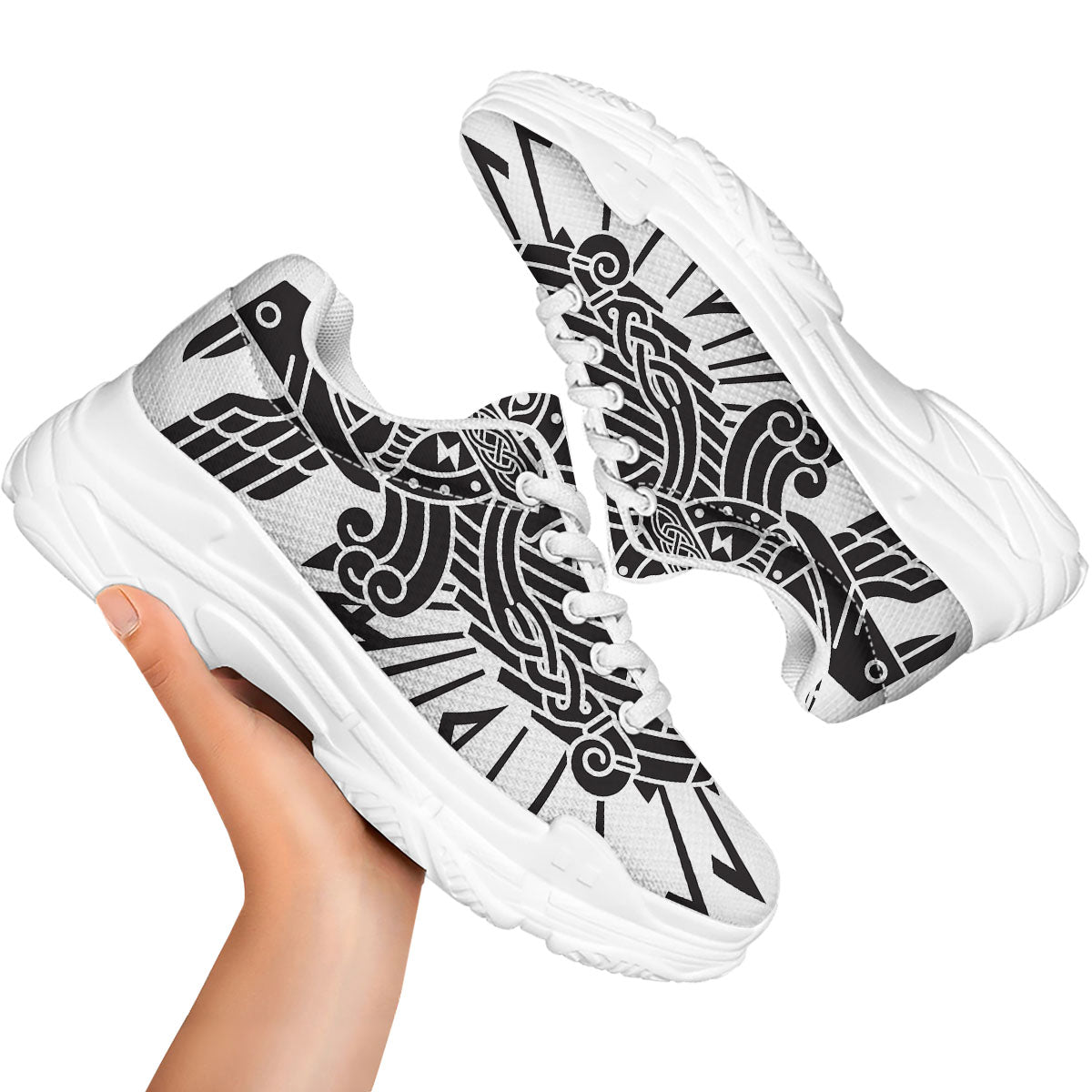 Odin God With Muninn And Huginn Print White Chunky Shoes-grizzshop