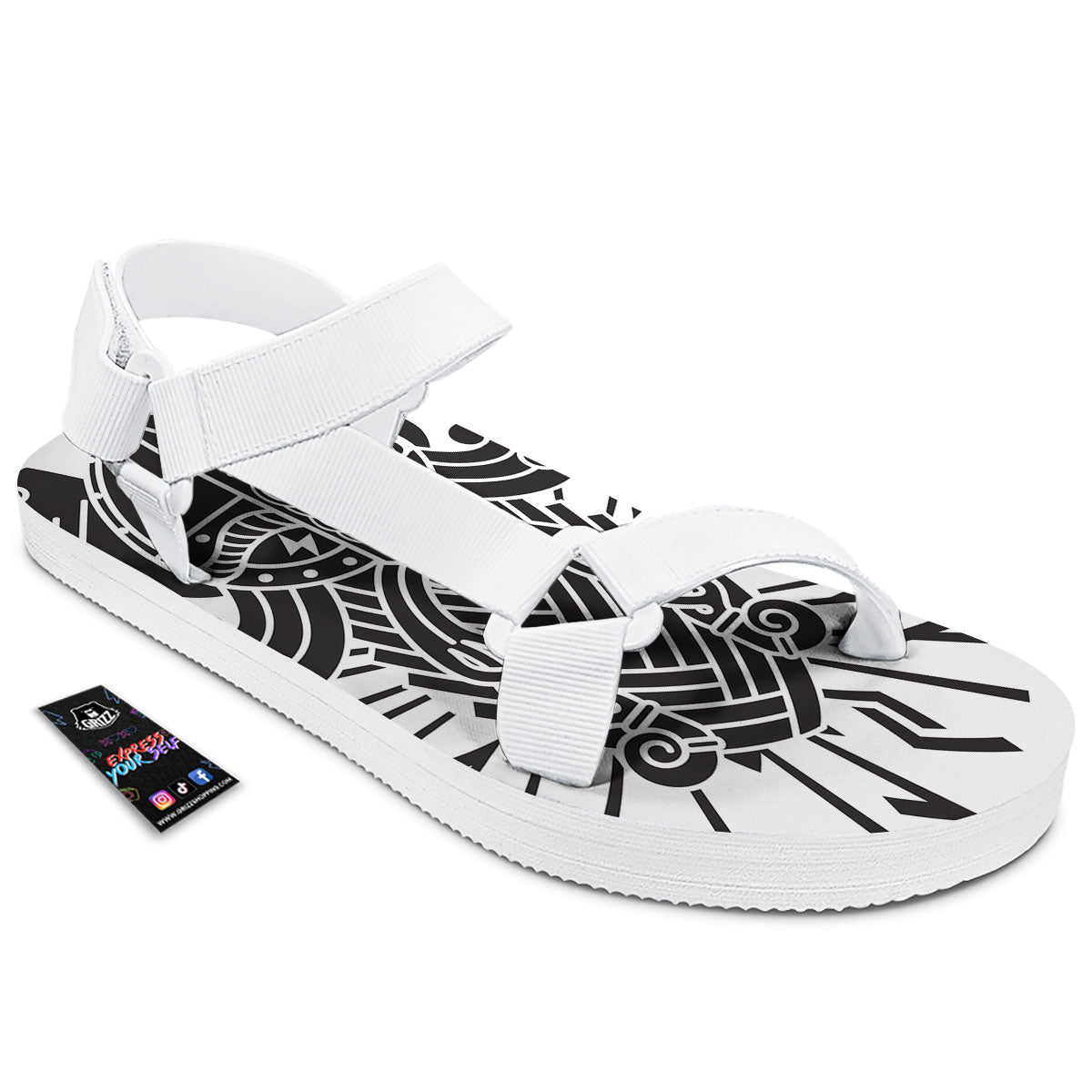 Odin God With Muninn And Huginn Print White Open Toe Sandals-grizzshop