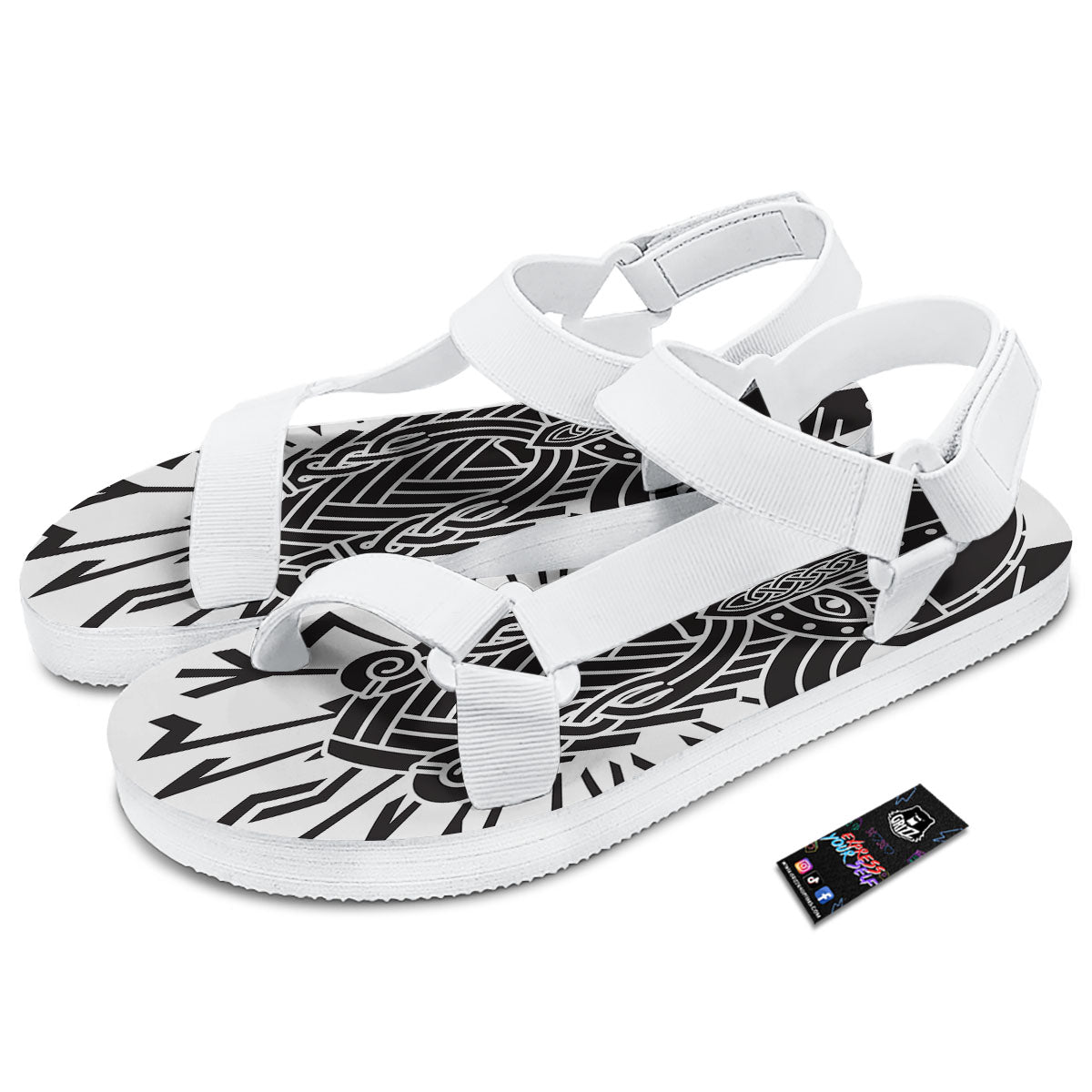 Odin God With Muninn And Huginn Print White Open Toe Sandals-grizzshop
