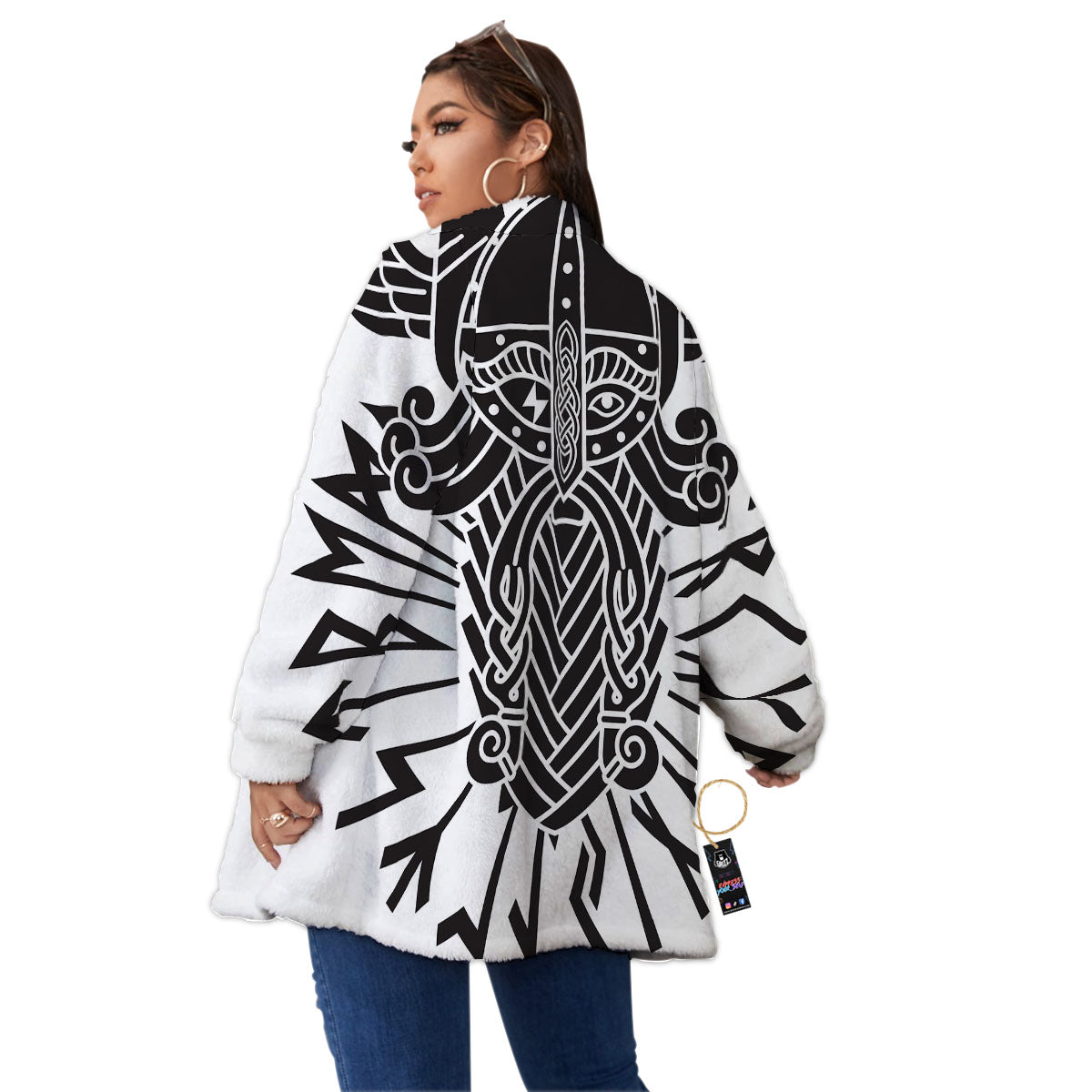 Odin God With Muninn And Huginn Print Women's Sherpa Jacket-grizzshop
