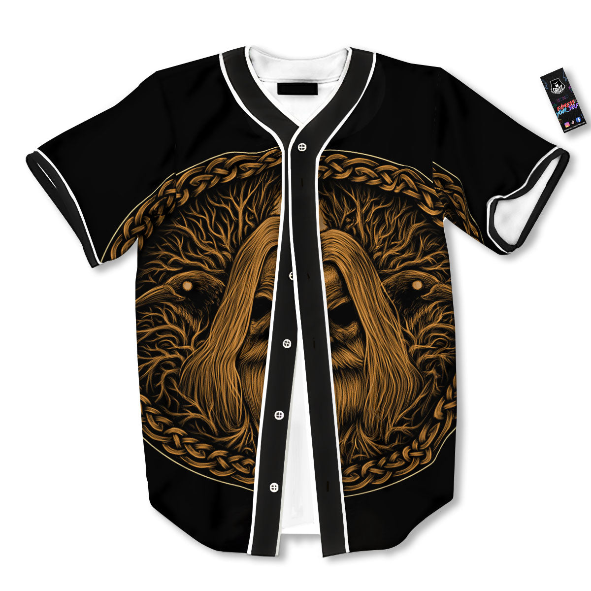 Odin Gold With Muninn And Huginn Print Baseball Jersey-grizzshop
