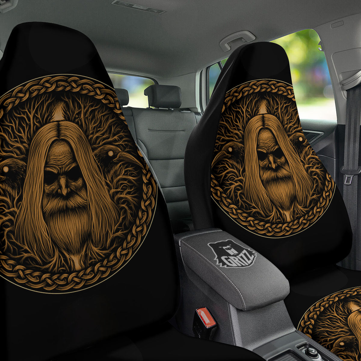 Odin Gold With Muninn And Huginn Print Car Seat Covers-grizzshop