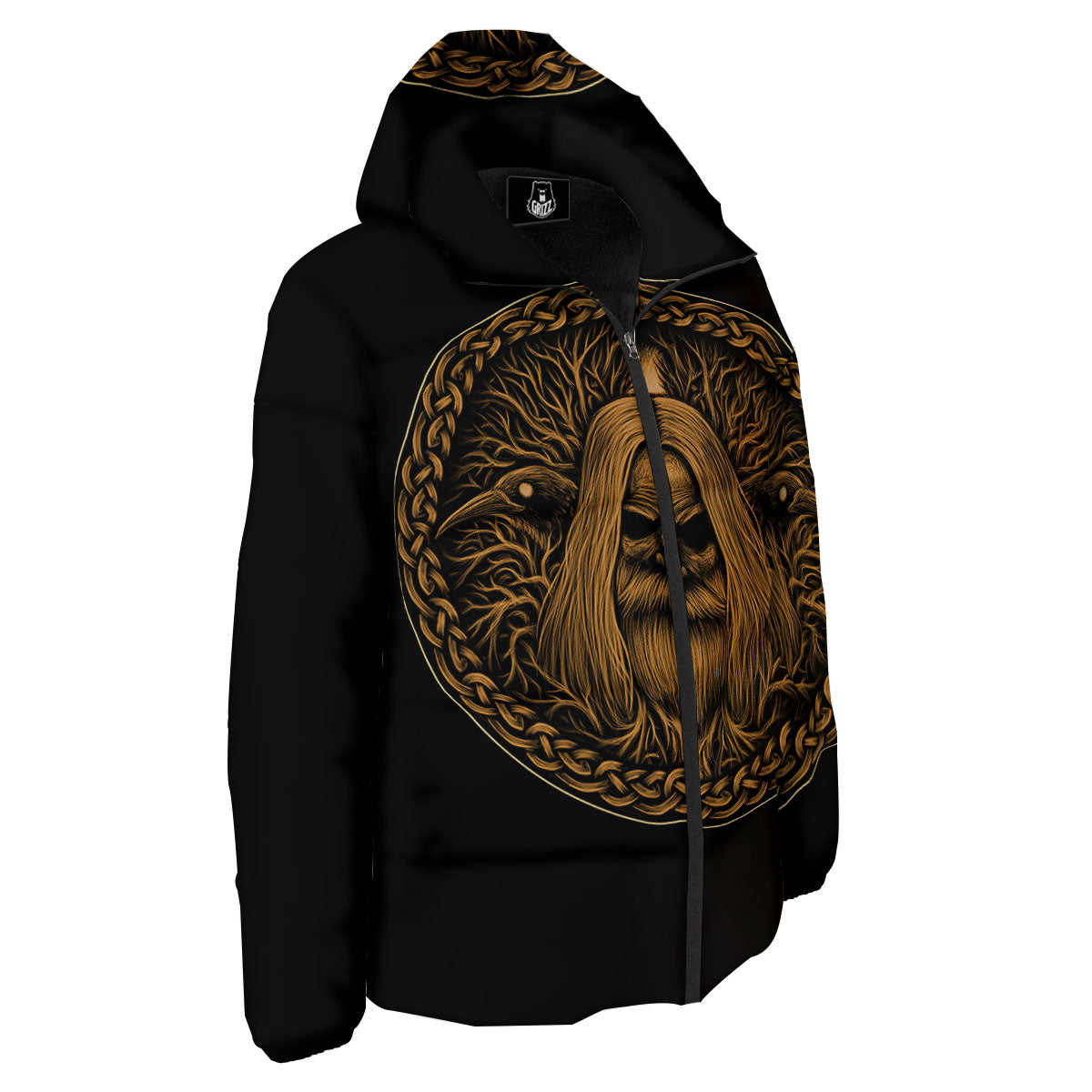 Odin Gold With Muninn And Huginn Print Down Jacket-grizzshop