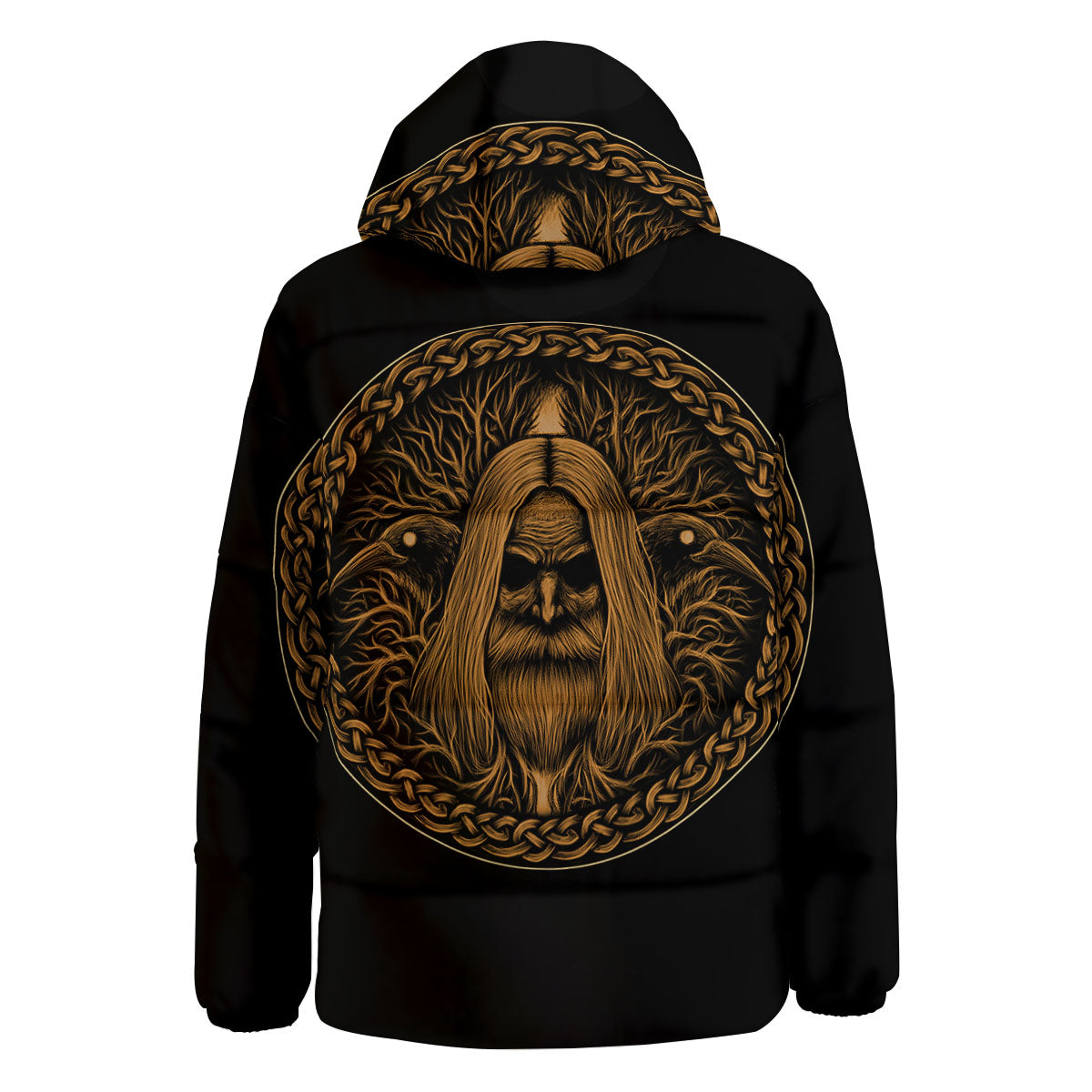 Odin Gold With Muninn And Huginn Print Down Jacket-grizzshop