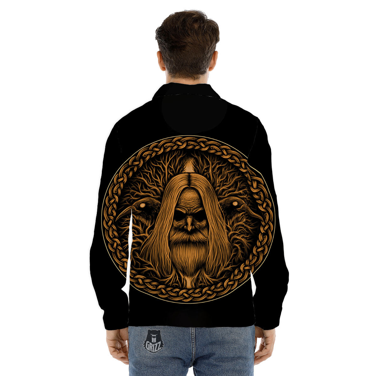 Odin Gold With Muninn And Huginn Print Men's Dress Shirts-grizzshop
