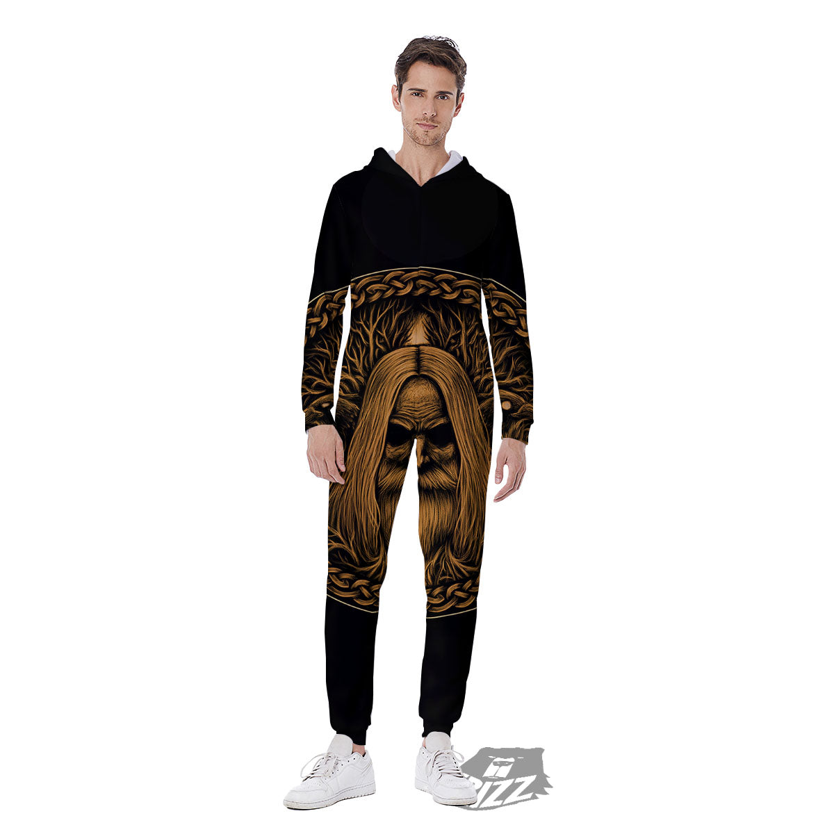 Odin Gold With Muninn And Huginn Print Men's Jumpsuit-grizzshop