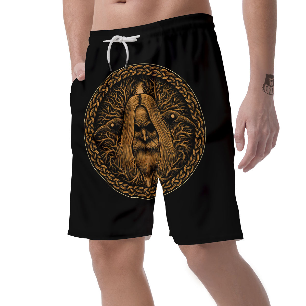 Odin Gold With Muninn And Huginn Print Men's Shorts-grizzshop