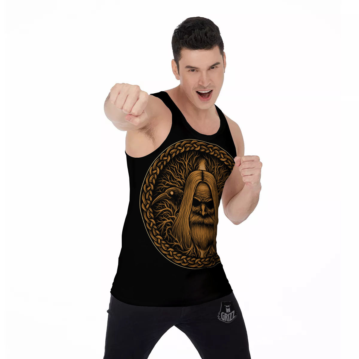 Odin Gold With Muninn And Huginn Print Men's Tank Top-grizzshop