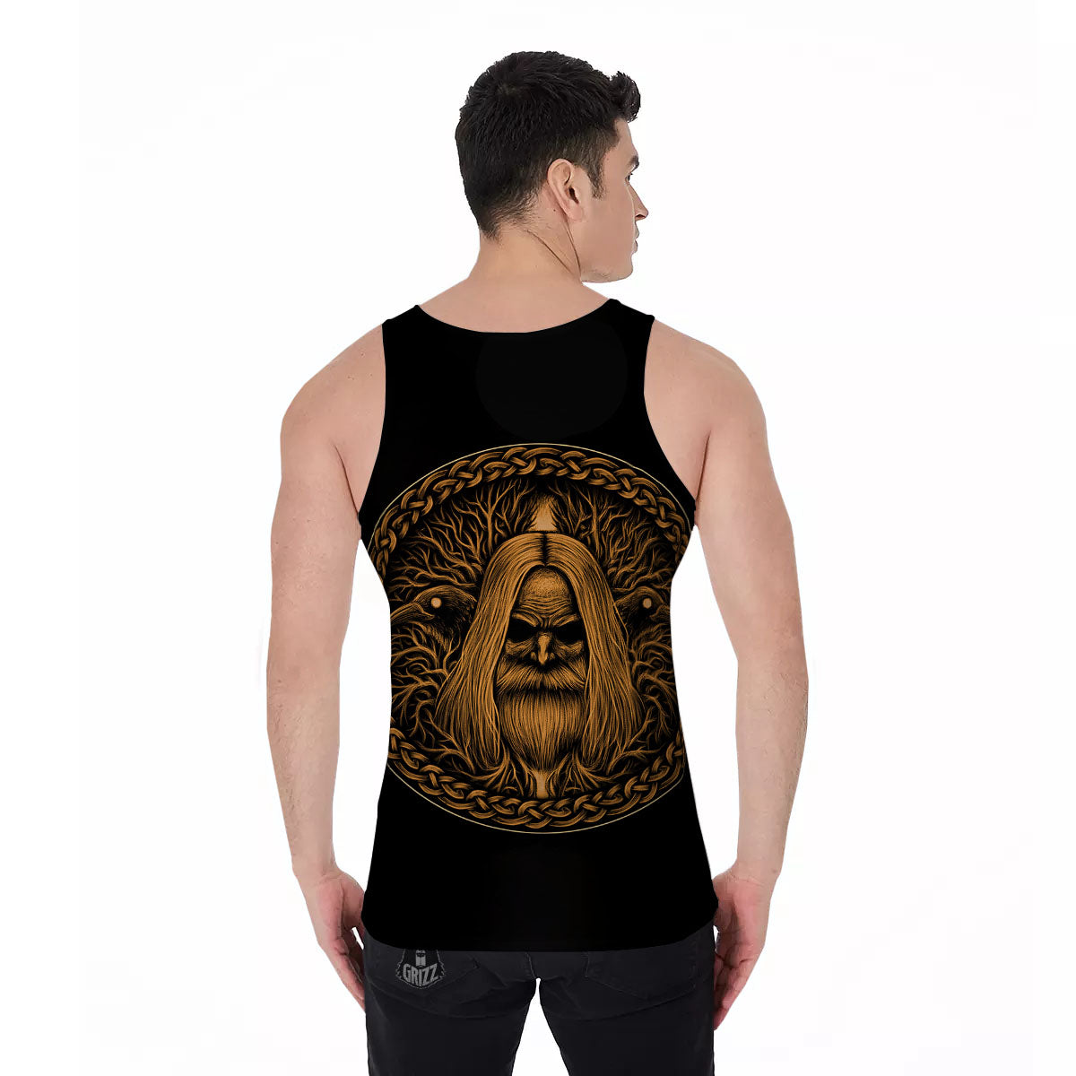 Odin Gold With Muninn And Huginn Print Men's Tank Top-grizzshop