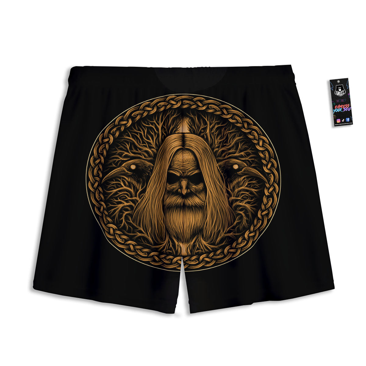 Odin Gold With Muninn And Huginn Print Mesh Shorts