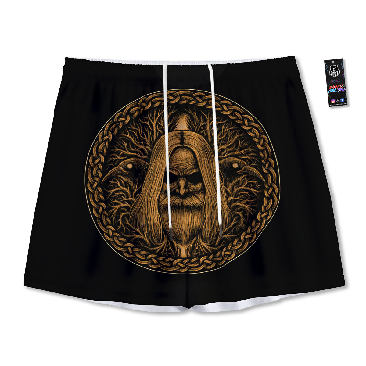 Odin Gold With Muninn And Huginn Print Mesh Shorts