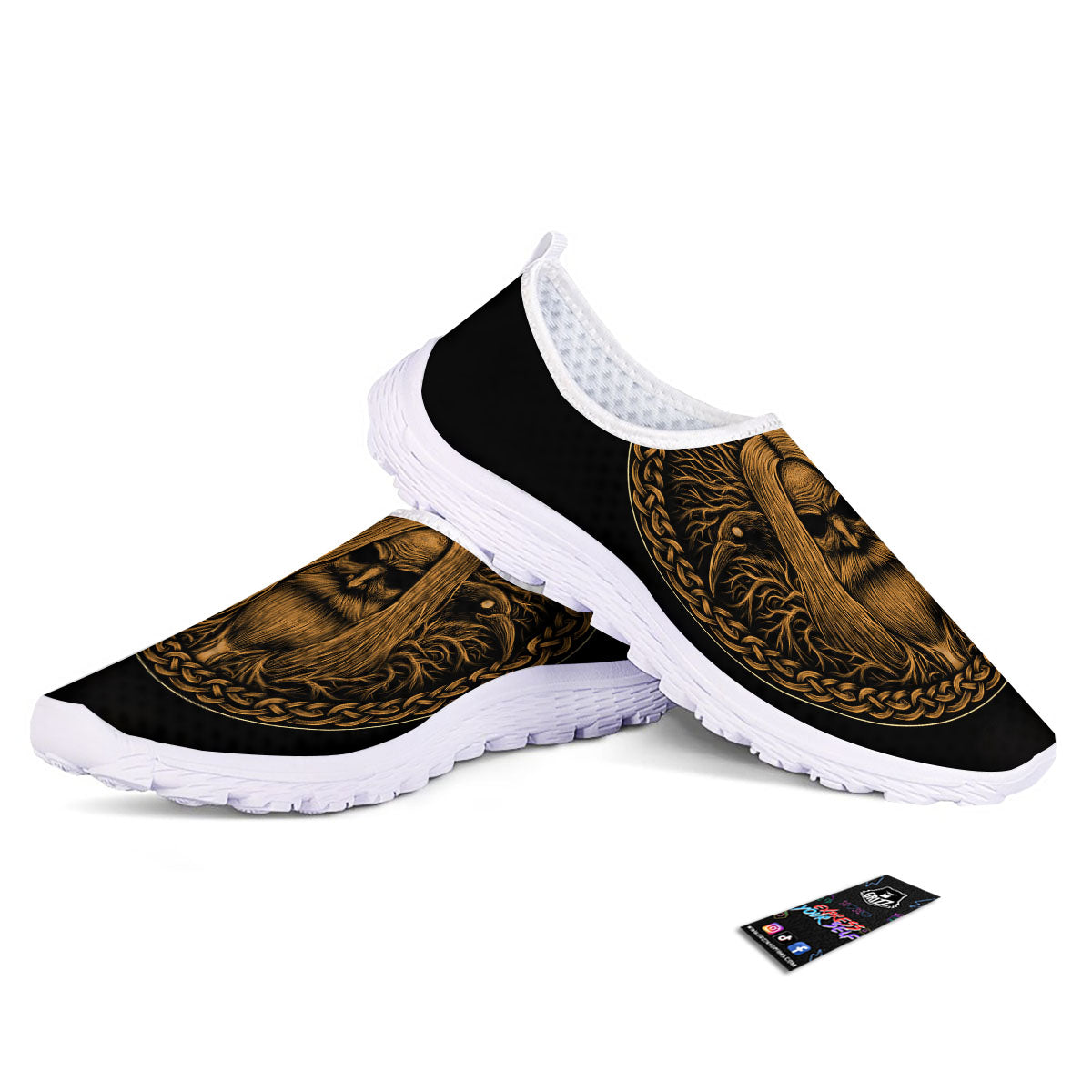 Odin Gold With Muninn And Huginn Print Nurse Shoes-grizzshop