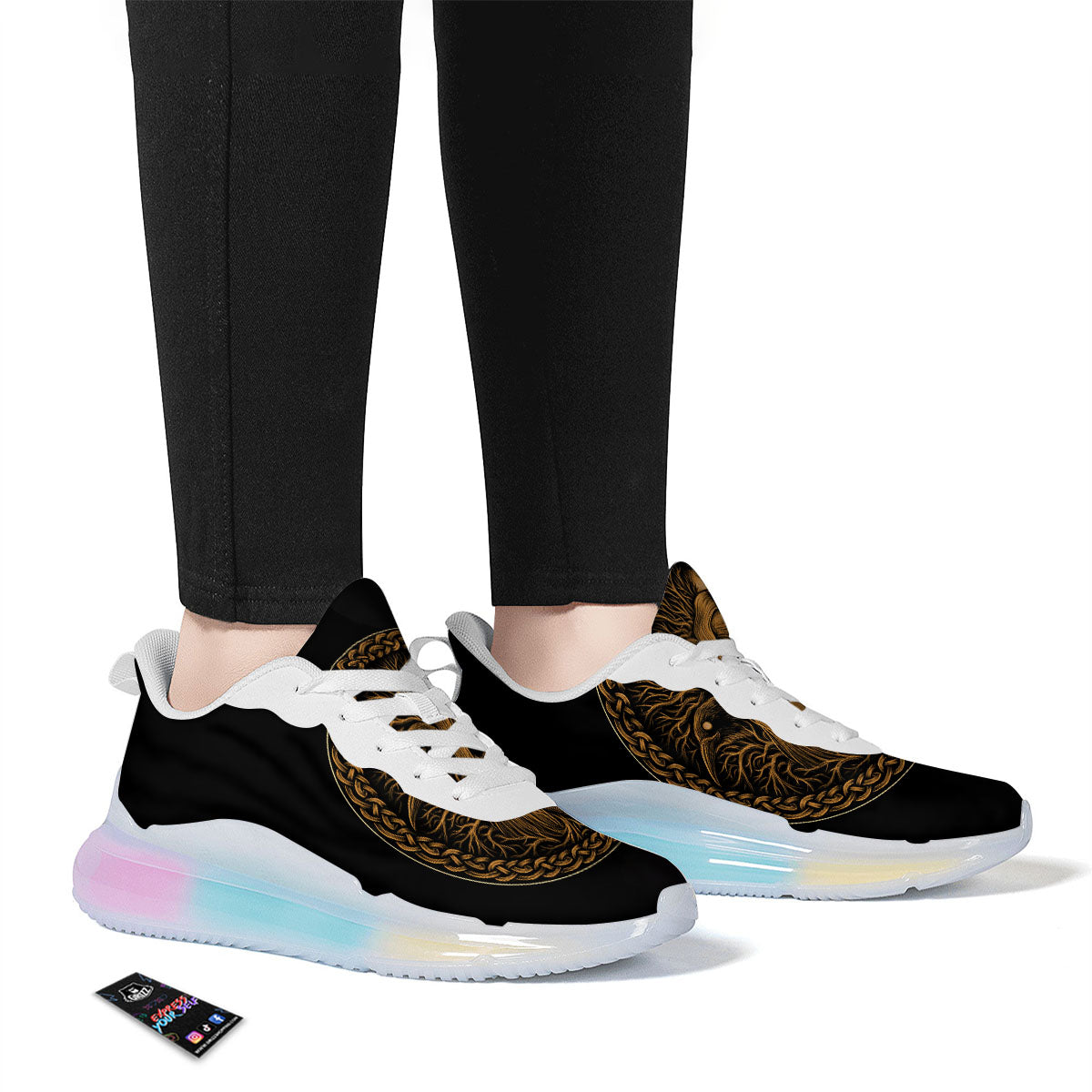 Odin Gold With Muninn And Huginn Print Running Sneakers-grizzshop