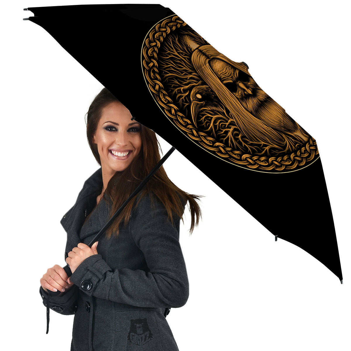 Odin Gold With Muninn And Huginn Print Umbrella-grizzshop