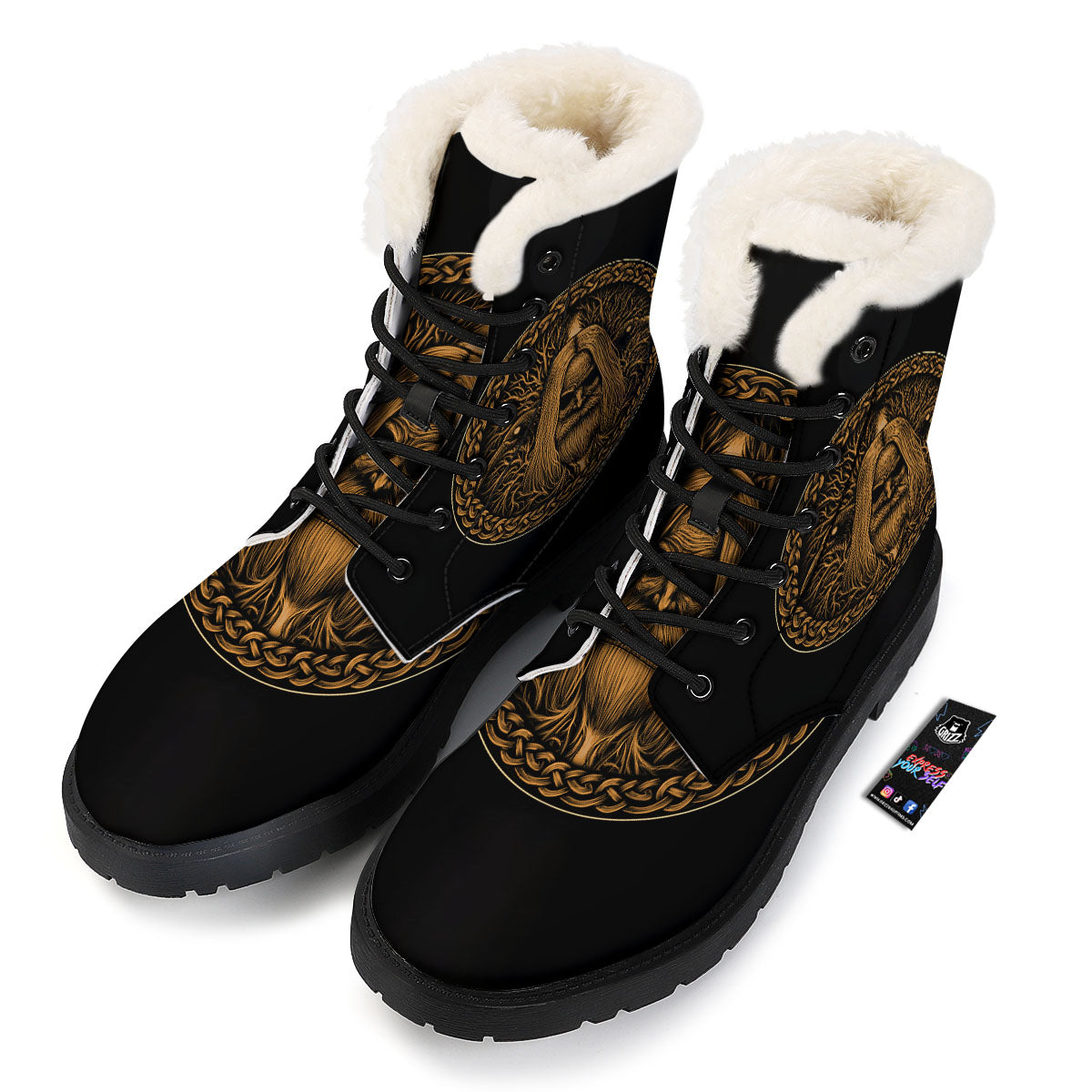 Odin Gold With Muninn And Huginn Print Winter Boots-grizzshop