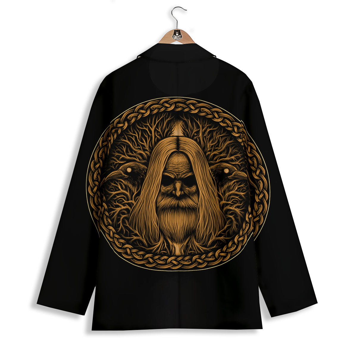 Odin Gold With Muninn And Huginn Print Women's Blazer-grizzshop