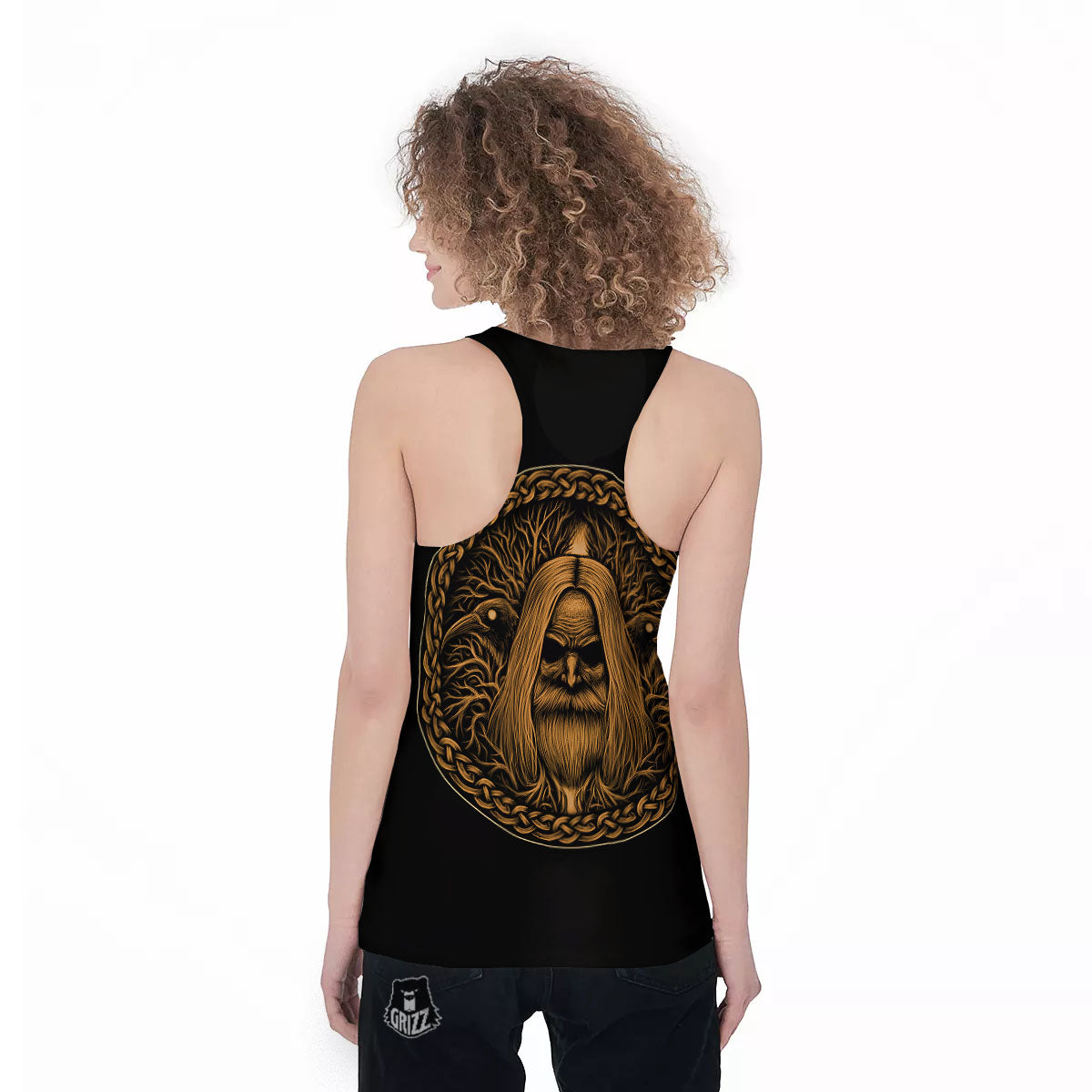 Odin Gold With Muninn And Huginn Print Women's Racerback Tank Top-grizzshop
